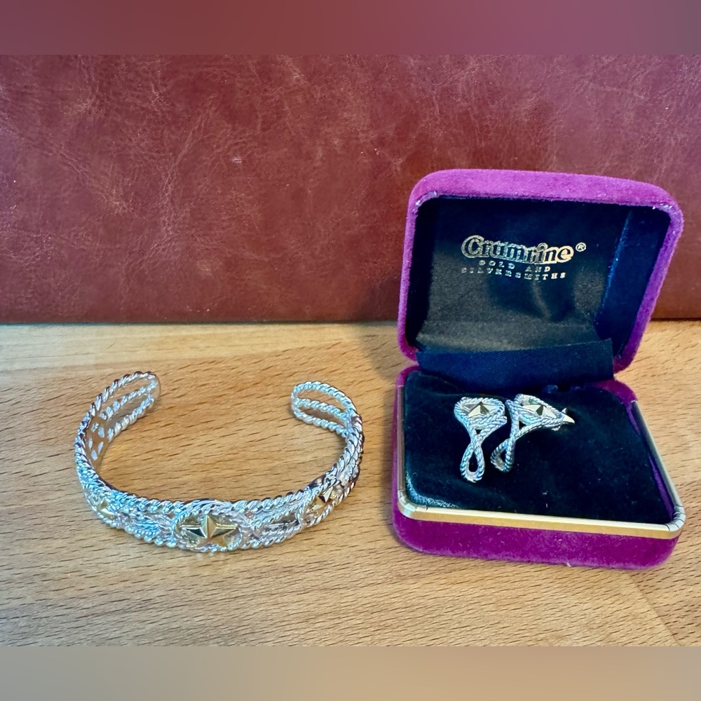 Crumrine vintage Western Silver & Gold Star Bracelet & Earrings Set w/ Box - USA